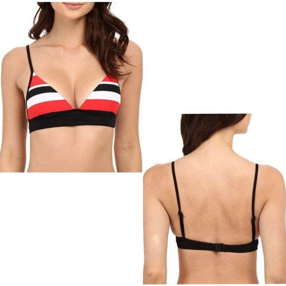 SEAFOLLY Walk The Line tri stripe triangle bikini top in chili red Size 2 NEW - Picture 6 of 6